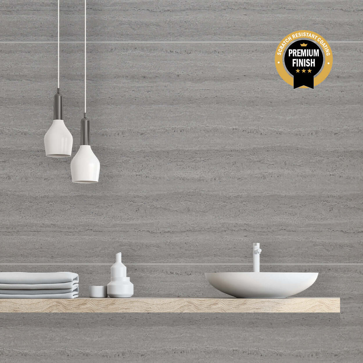 10mm Grey Travertine Large Tile Ultra Matt Shower Panel 1M x 2.4M