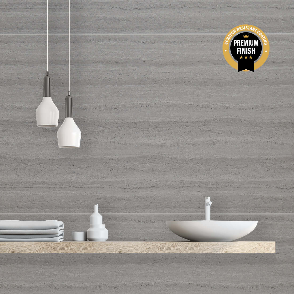 10mm Grey Travertine Large Tile Ultra Matt Shower Panel 1M x 2.4M