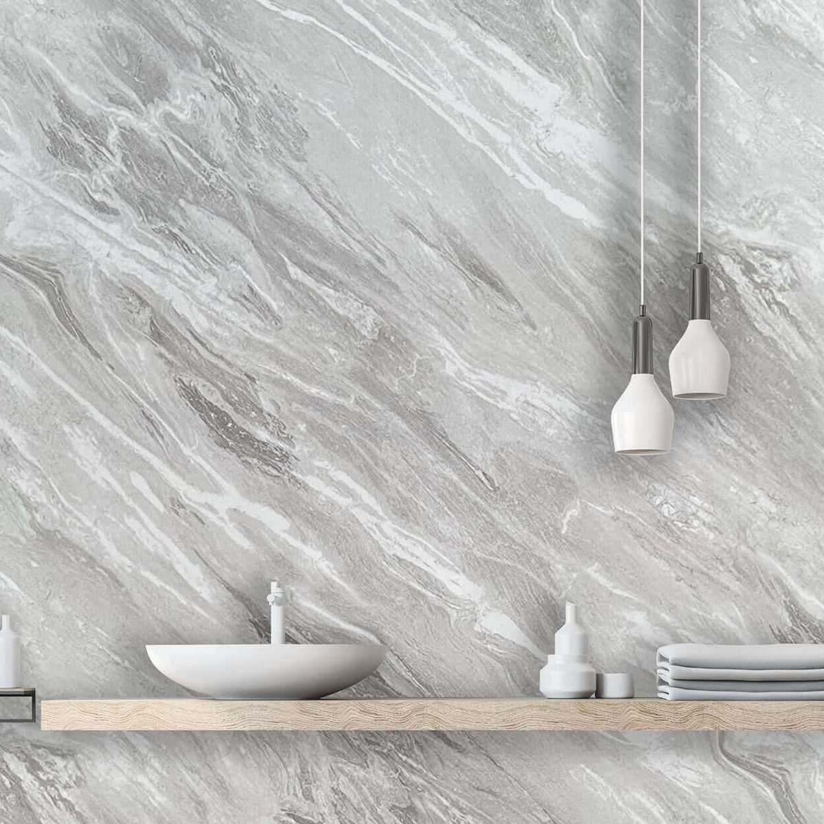 10mm Light Grey Marble Gloss Shower Panel 1M x 2.4M