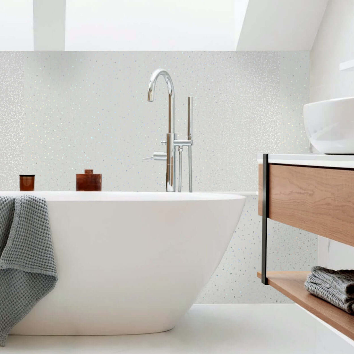 10mm Platinum White Sparkle Gloss Shower Panel 1M x 2.4M