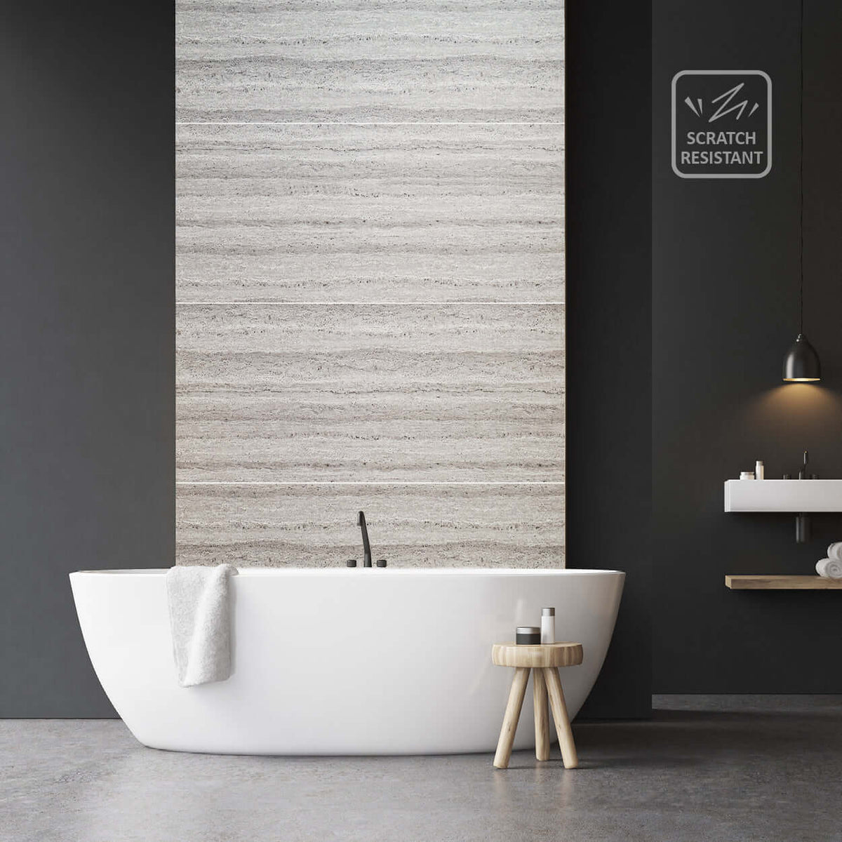 10mm Grey Travertine Large Tile Ultra Matt Shower Panel 1M x 2.4M