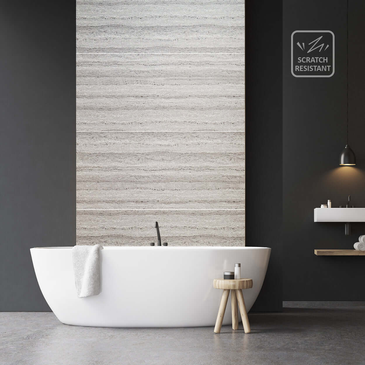 10mm Grey Travertine Large Tile Ultra Matt Shower Panel 1M x 2.4M