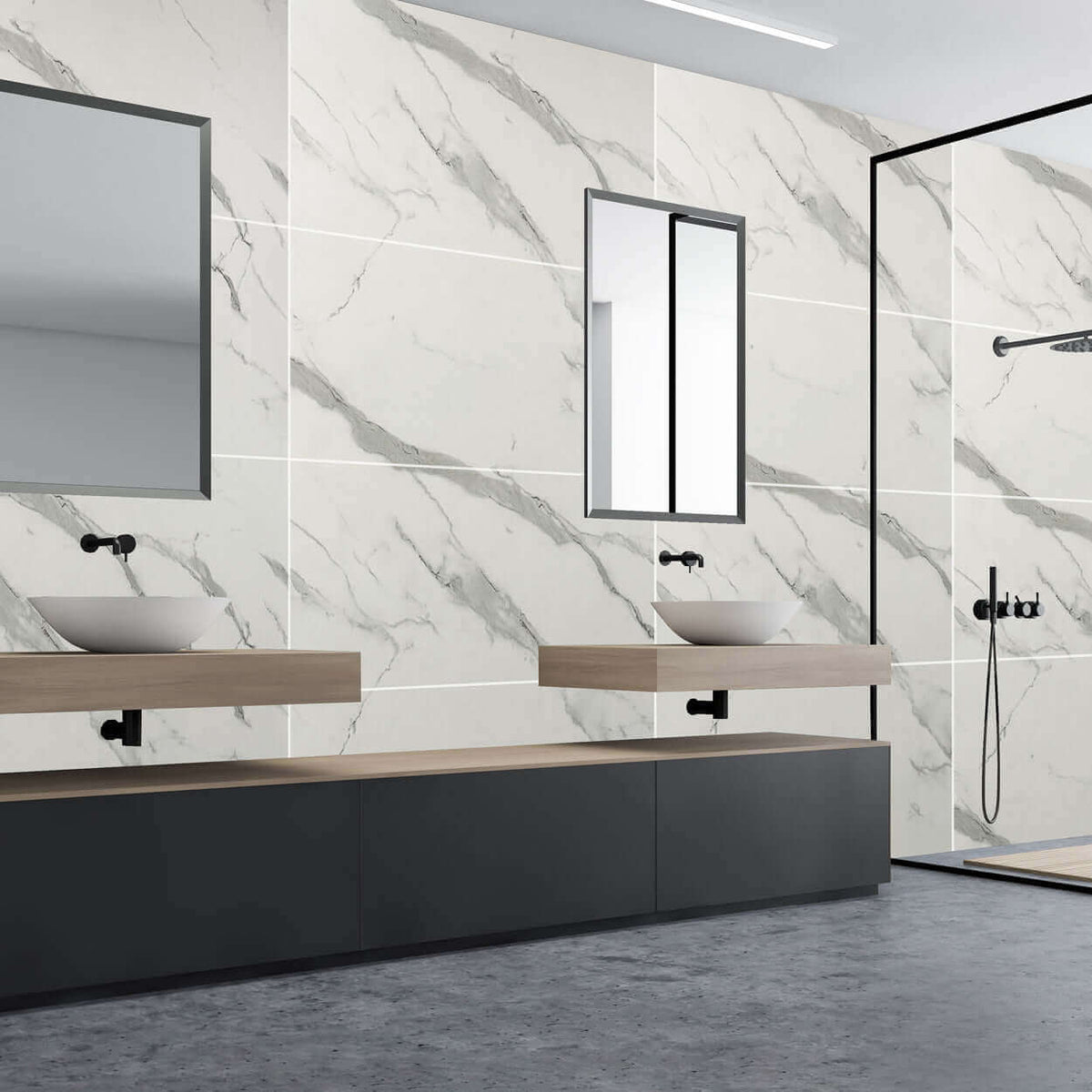 10mm Large Tile Carrara Marble Matt Shower Panel 1M x 2.4M