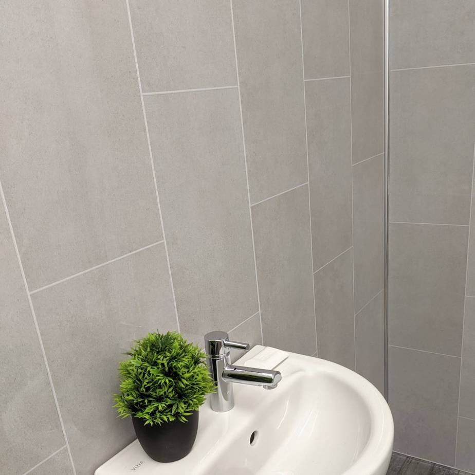8mm Klasic Grey Tile Effect Bathroom Wall Panel 2.6M